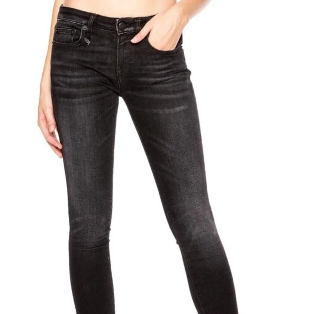 R13 Italy Kate Skinny Raw Hem Jeans Dark Moon Women 26 Stretch Cotton Distressed